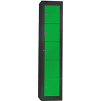Probe Garment Dispenser Locker 5 Compartments Cam Lock ACTIVECOAT W380xD460xH1780mm Metallic Black Body Green Door 7 Year Warranty