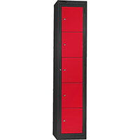 Probe Garment Dispenser Locker 5 Compartments Cam Lock ACTIVECOAT W380xD460xH1780mm Metallic Black Body Red Door 7 Year Warranty