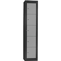 Probe Garment Dispenser Locker 5 Compartments Cam Lock ACTIVECOAT W380xD460xH1780mm Metallic Black Body Silver Door 7 Year Warranty