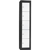 Probe Garment Dispenser Locker 5 Compartments Cam Lock ACTIVECOAT W380xD460xH1780mm Metallic Black Body Smoke White Door 7 Year Warranty