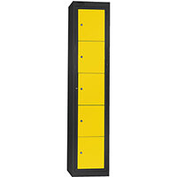 Probe Garment Dispenser Locker 5 Compartments Cam Lock ACTIVECOAT W380xD460xH1780mm Metallic Black Body Yellow Door