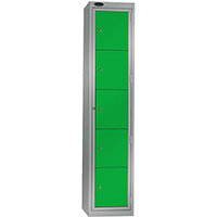 Probe Garment Dispenser Locker 5 Compartments Cam Lock ACTIVECOAT W380xD460xH1780mm Silver Body Green Door