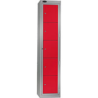 Probe Garment Dispenser Locker 5 Compartments Cam Lock ACTIVECOAT W380xD460xH1780mm Silver Body Red Door