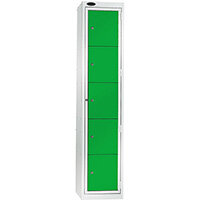 Probe Garment Dispenser Locker 5 Compartments Cam Lock ACTIVECOAT W380xD460xH1780mm Smoke White Body Green Door 7 Year Warranty
