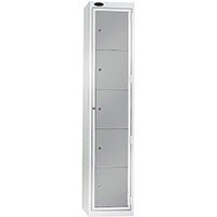 Probe Garment Dispenser Locker 5 Compartments Cam Lock ACTIVECOAT W380xD460xH1780mm Smoke White Body Silver Door 7 Year Warranty