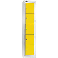 Probe Garment Dispenser Locker 5 Compartments Cam Lock ACTIVECOAT W380xD460xH1780mm Smoke White Body Yellow Door 7 Year Warranty