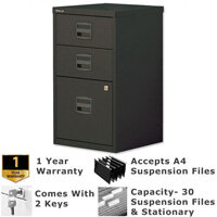 1 Filing & 2 Stationery Drawer A4 Steel Filing Cabinet Lockable Black Bisley PFA Home Filers
