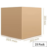 Single Wall Brown Corrugated Packing Cardboard WxHxD 203x203x203mm (25 Pack) Ref SC-05