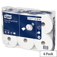 Tork Dispenser Toilet Paper Tissue Rolls T8 White SmartOne 2 Ply 200m Pack of 6 472242