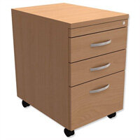Filing Pedestal Mobile Tall Under-Desk 3-Drawer Beech  - Universal Storage Can Be Used Alone Or Accompany The Switch, Komo or Ashford Ranges