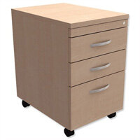 Filing Pedestal Mobile Tall Under-Desk 3-Drawer Maple  - Universal Storage Can Be Used Alone Or Accompany The Switch, Komo or Ashford Ranges