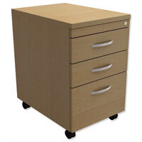 Filing Pedestal Mobile Tall Under-Desk 3-Drawer Urban Oak  - Universal Storage Can Be Used Alone Or Accompany The Switch, Komo or Ashford Ranges