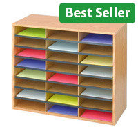 Safco Mailroom Sorter Oak 24 Compartment Literature Organiser 
