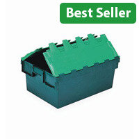 Green 40 L Polypropylene Storage Box with Hinged Lid - Stackable & Reinforced Base