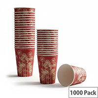 4Aces 9oz/270ml Swirl Vending Single Wall Disposable Paper Cups for Hot Drinks (Pack of 1000) Red Gold