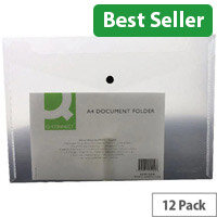 Q-Connect A4 Envelope Wallet, Plastic, Transparent, Clear (Pack of 12) - Secure Document Holder for Easy Transport