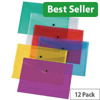 Q-Connect Plastic Envelope Wallet A4 Transparent Assorted Pack 12
