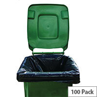 2Work Pack of 100 Black Wheelie Bin Liners Medium Duty 270 Litres Capacity 100% Recycled Material 2Work Pack of 100 Black Wheelie Bin Liners Medium Duty 270 Litres Capacity 100% Recycled Material