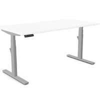 LEAP Electric Dual Motor Height Adjustable Rectangular Dual Motor Sit Stand Desk Portal Top W1400xD800xH620-1270mm White Top Silver Frame 10 Year Warranty