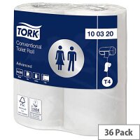 Tork Pack of 36 T4 Conventional Toilet Paper Dispenser Refills 320 Sheets White Ref 100320 High Quality for Hygienic Use