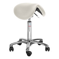 Pinto Flexmatic Optimum Adjustment Seat Saddle Stool With White Leather Look Seat Upholstery H540 - 730mm Aluminum Frame
