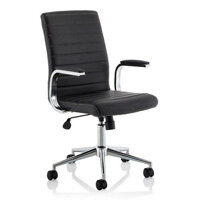 Ezra Executive Office Chair - Black Leather Seat & Back - Chrome Base - Fixed Padded Arms
