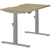 LEAP Electric Dual Motor Height Adjustable Rectangular Dual Motor Sit Stand Desk Dual Purpose Reversible Scallop Top W1200xD700xH620-1270mm Urban Oak Top Silver Frame 10 Year Warranty