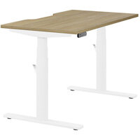 LEAP Electric Dual Motor Height Adjustable Rectangular Sit Stand Desk Dual Purpose Reversible Scallop Top W1200xD700xH620-1270mm Urban Oak Top White Frame 10 Year Warranty