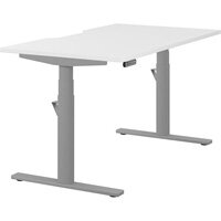 LEAP Electric Dual Motor Height Adjustable Rectangular Sit Stand Desk Dual Purpose Reversible Scallop Top W1400xD800xH620-1270mm White Top Silver Frame 10 Year Warranty