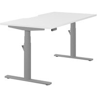 LEAP Electric Dual Motor Height Adjustable Rectangular Sit Stand Desk Dual Purpose Reversible Scallop Top W1600xD800xH620-1270mm White Top Silver Frame 10 Year Warranty