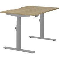 LEAP Electric Dual Motor Height Adjustable Rectangular Sit Stand Desk Dual Purpose Reversible Scallop Top W1200xD800xH620-1270mm Urban Oak Top Silver Frame 10 Year Warranty