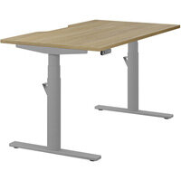 LEAP Electric Dual Motor Height Adjustable Rectangular Sit Stand Desk Dual Purpose Reversible Scallop Top W1400xD800xH620-1270mm Urban Oak Top Silver Frame 10 Year Warranty