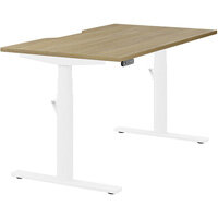 LEAP Electric Dual Motor Height Adjustable Rectangular Sit Stand Desk Dual Purpose Reversible Scallop Top W1400xD800xH620-1270mm Urban Oak Top White Frame 10 Year Warranty