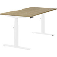 LEAP Electric Dual Motor Height Adjustable Rectangular Sit Stand Desk Dual Purpose Reversible Scallop Top W1600xD800xH620-1270mm Urban Oak Top White Frame 10 Year Warranty