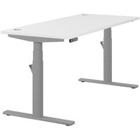 LEAP Electric Dual Motor Height Adjustable Rectangular Sit Stand Desk Portal Top W1600xD700xH620-1270mm White Top Silver Frame 10 Year Warranty