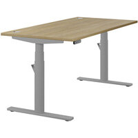 LEAP Electric Dual Motor Height Adjustable Rectangular Sit Stand Desk Portal Top W1600xD800xH620-1270mm Urban Oak Top Silver Frame 10 Year Warranty