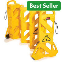 Rubbermaid Mobile Barricade System Portable Mobile Barrier Indoor Use 16 Panels 4m Yellow Expandable Safety Barrier
