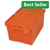 Large Red Storage Container with Attached Lid 600x400x310mm (54 L) - Durable Polypropylene