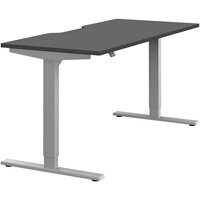 Zoom Electric Dual Motor Height Adjustable Sit Stand Office Desk Dual Purpose Reversible Scallop Top W1600xD700xH685-1185mm Graphite Top Silver Frame 10 Year Warranty