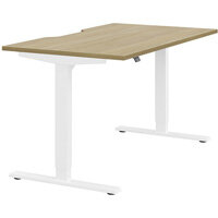 Zoom Electric Dual Motor Height Adjustable Sit Stand Office Desk Dual Purpose Reversible Scallop Top W1400xD800xH685-1185mm Urban oak Top White Frame 10 Year Warranty