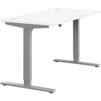 Zoom Electric Dual Motor Height Adjustable Sit Stand Office Desk Portal Top W1400xD700xH685-1185mm White Top Silver Frame 10 Year Warranty