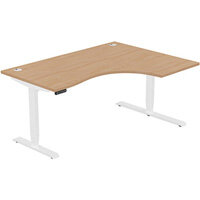 LEAP Electric Dual Motor Height Adjustable Radial Right Hand Sit Stand Desk Portal Top W1600xD1200/800xH620-1270mm Beech Top White Frame 10 Year Warranty
