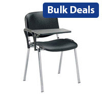 CLUB Stacking Chair With Foldaway Plastic Writing Tablet - Right Hand Arm - Black Vinyl Upholstery Chrome Frame