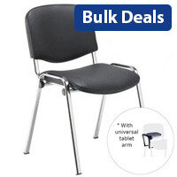 CLUB Stacking Chair With Universal Tablet Arm Black Vinyl Upholstery Chrome Frame