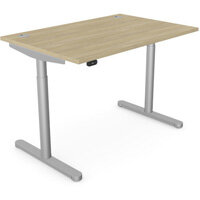 RoundE Electric Dual Motor Height Adjustable Rectangular Home Office Sit Stand Desk Portal Top W1200xD700xH650-1150mm Urban Oak Top Silver Frame 10 Year Warranty