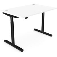 RoundE Electric Dual Motor Height Adjustable Rectangular Home Office Sit Stand Desk Portal Top W1200xD700xH650-1150mm White Top Black Frame 10 Year Warranty