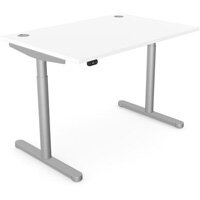 RoundE Electric Dual Motor Height Adjustable Rectangular Home Office Sit Stand Desk Portal Top W1200xD700xH650-1150mm White Top Silver Frame 10 Year Warranty