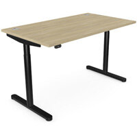 RoundE Electric Dual Motor Height Adjustable Rectangular Home Office Sit Stand Desk Portal Top W1400xD700xH650-1150mm Urban Oak Top Black Frame 10 Year Warranty