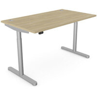 RoundE Electric Dual Motor Height Adjustable Rectangular Home Office Sit Stand Desk Portal Top W1400xD700xH650-1150mm Urban Oak Top Silver Frame 10 Year Warranty