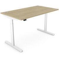 RoundE Electric Dual Motor Height Adjustable Rectangular Home Office Sit Stand Desk Portal Top W1400xD700xH650-1150mm Urban Oak Top White Frame 10 Year Warranty